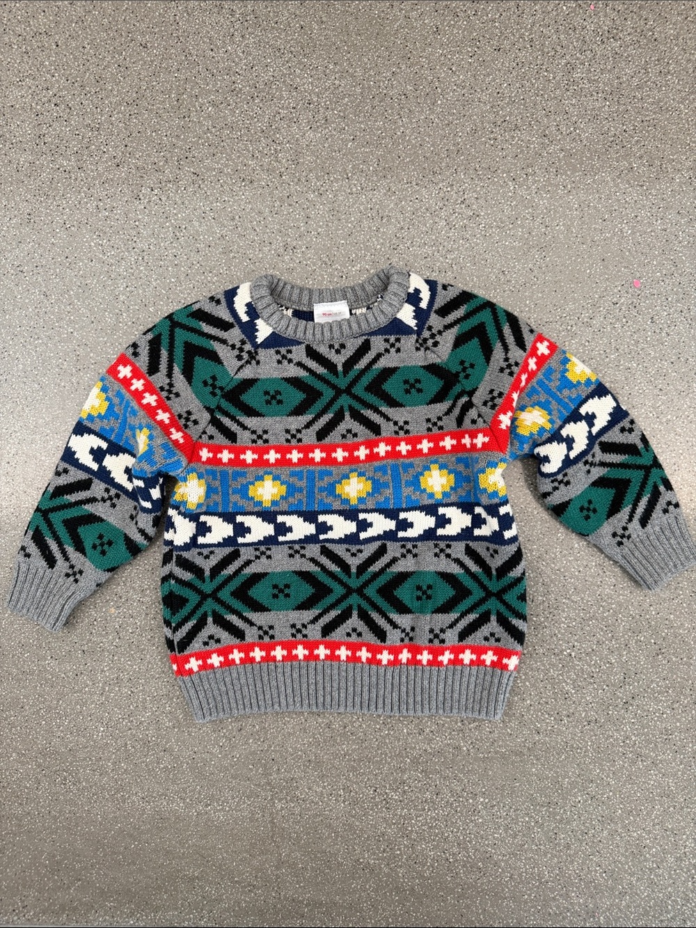 Hanna Andersson Gray Fair Isle Sweater with Green, Navy & Red Accents